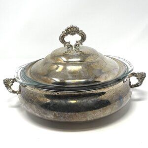 Kent Silversmiths Silverplate Casserole Serving Dish With Lid And Pyrex Insert